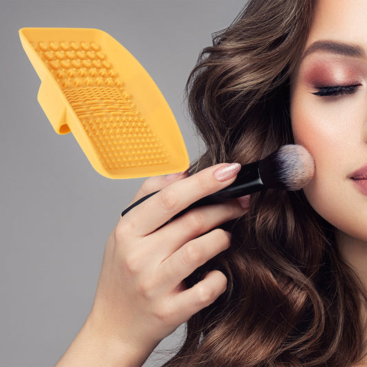 Unique Bargains 1Pc Square Makeup Sponge Brush Cleaner for Quickly Cleaning Yellow