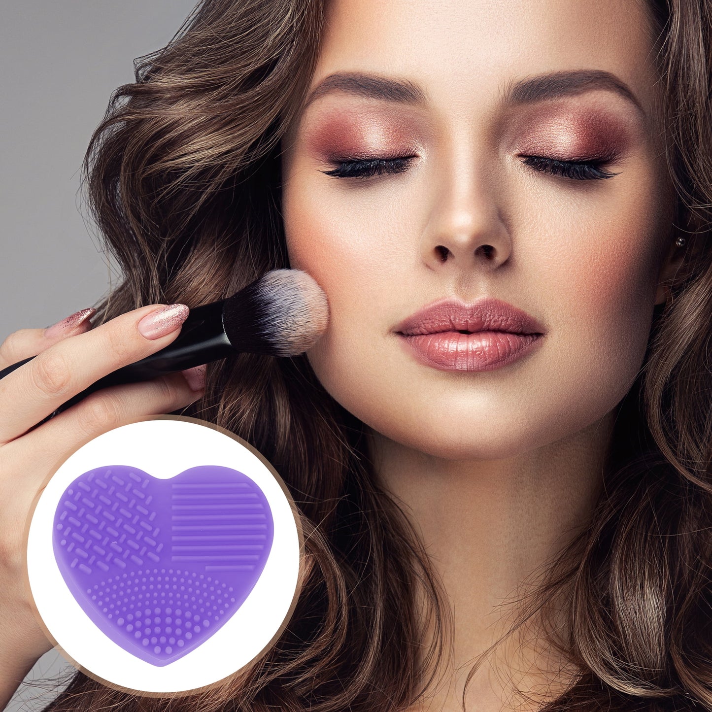 Unique Bargains Heart Shape Makeup Brush Cleaner 1 Pc Purple